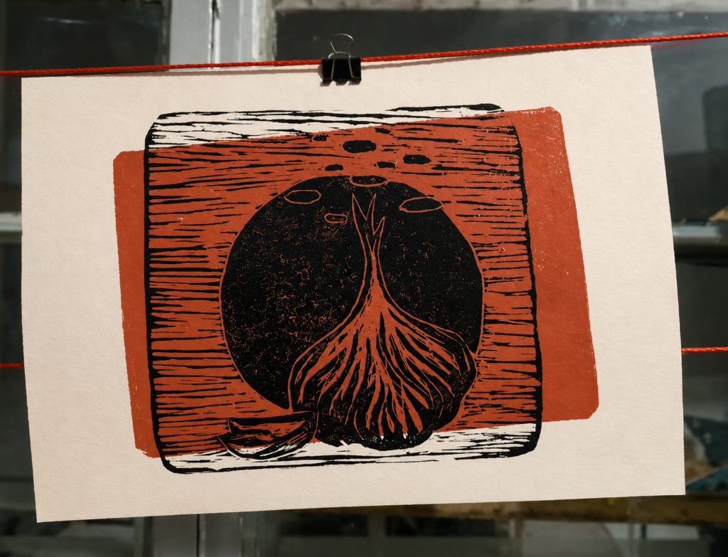 Grabado original «Ajo amarillo» – linograbado artesanal — foto 2