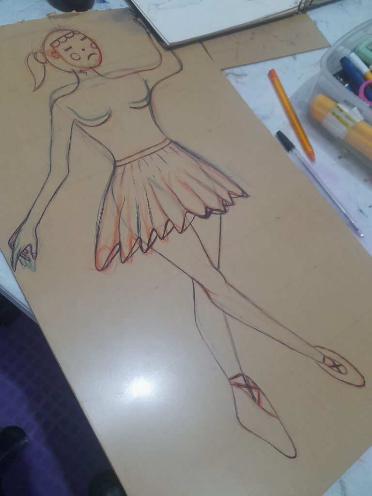 Boceto y matriz de linograbado en relieve