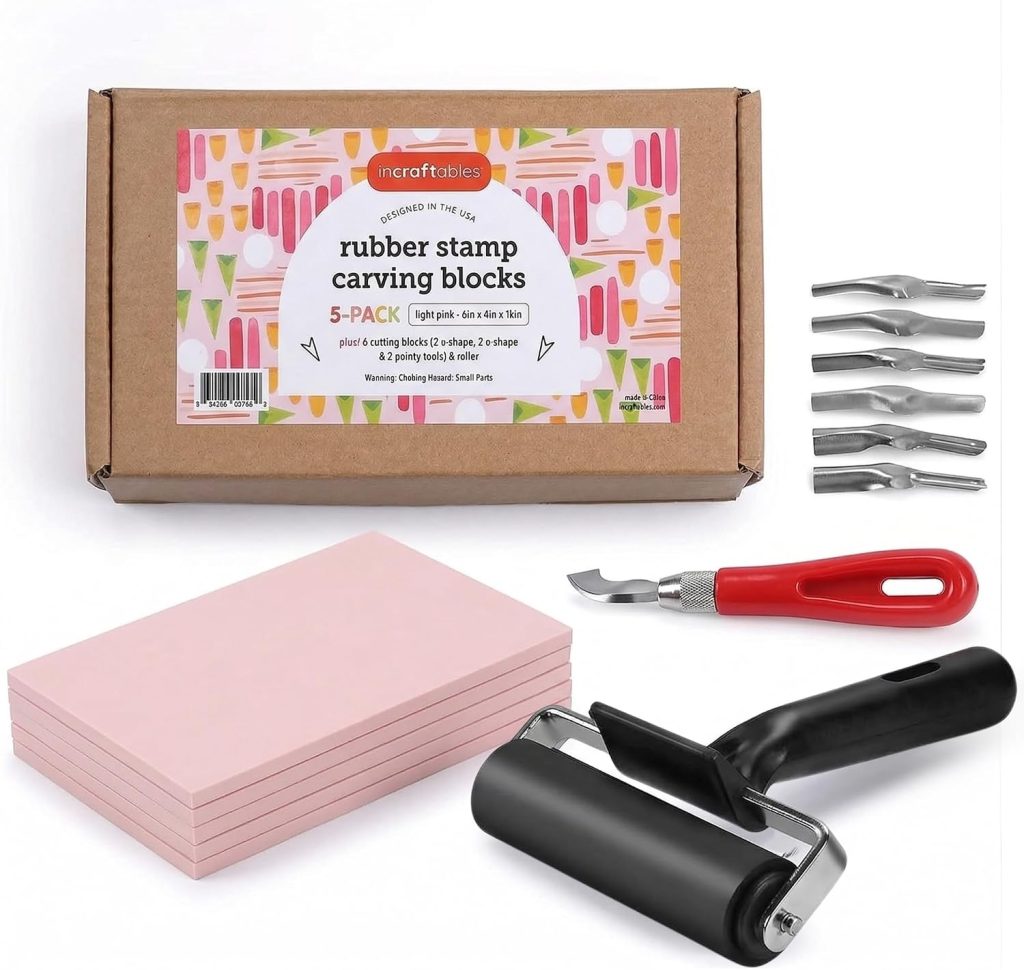 Kit Incraftables de linograbado con cinco bloques, cuchillas y rodillo