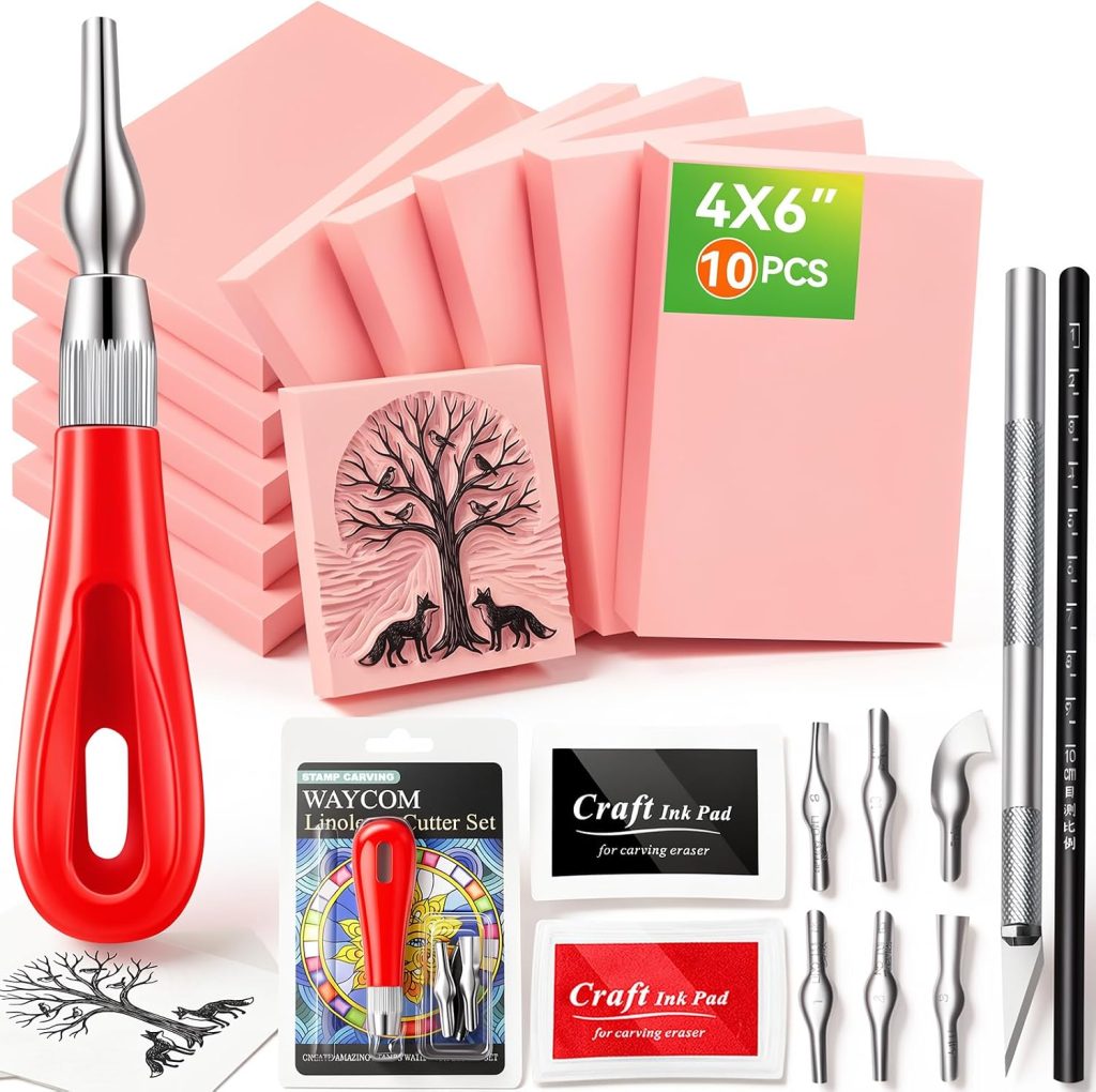 Kit WAYCOM de linograbado con diez bloques, herramientas y tinta