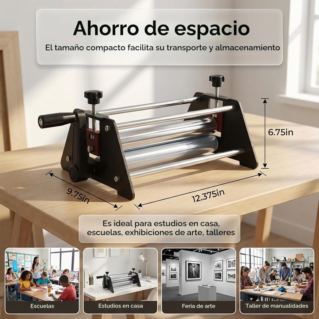Prensa de grabado Morzhunis con rodillo, fieltro y placa base - detalle 3