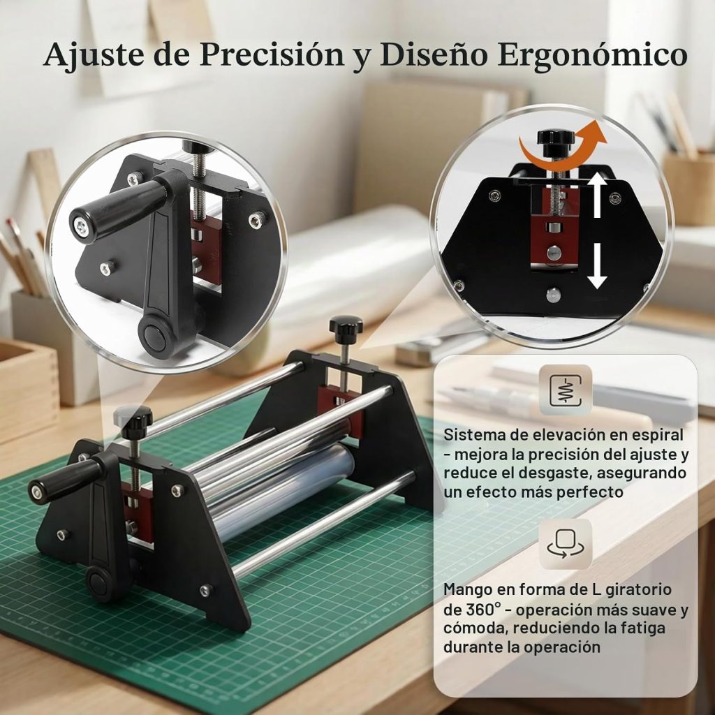 Prensa de grabado Morzhunis con rodillo, fieltro y placa base - detalle 5