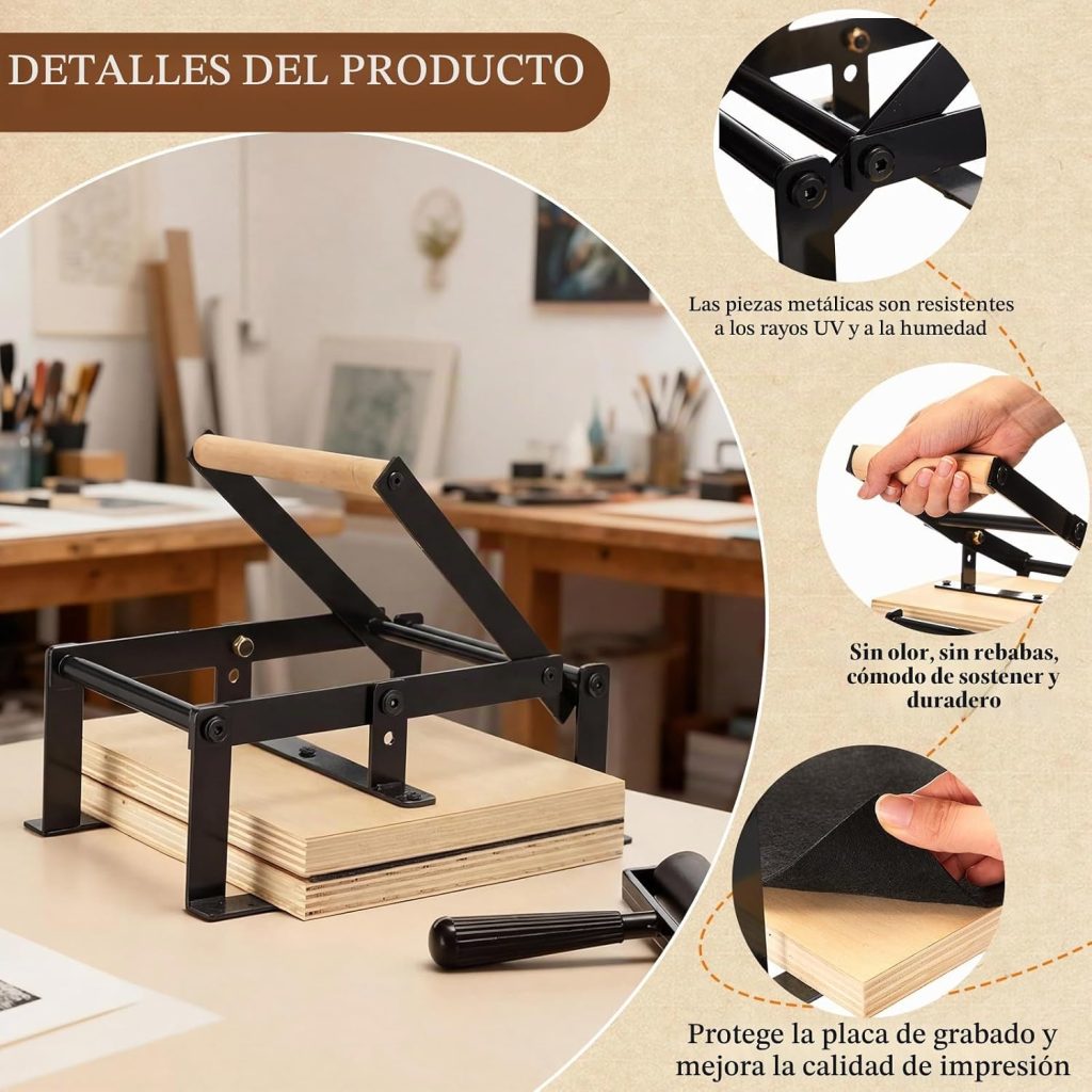 Prensa Lanties A4 para linograbado con palanca y rodillo - detalle 4