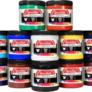 Speedball Juego de estudio de tinta de serigrafía de tela, 12 colores, 8 onzas para impresión de camisetas y serigrafía