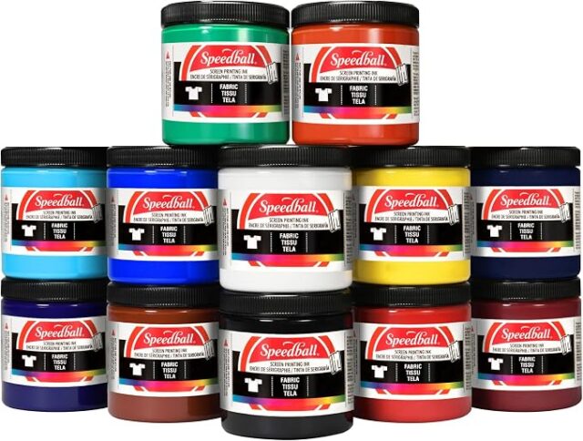 Speedball Juego de estudio de tinta de serigrafía de tela, 12 colores, 8 onzas para impresión de camisetas y serigrafía