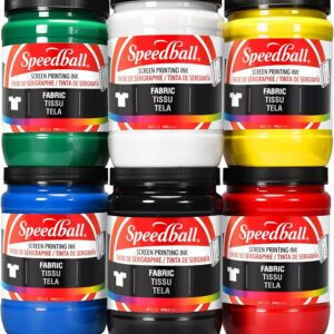 Speedball Juego de estudio de tinta de serigrafía de tela, 6 colores, 32 onzas para impresión de camisetas y serigrafía