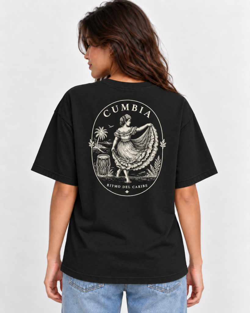 Camiseta Cumbia negra, vista reverso