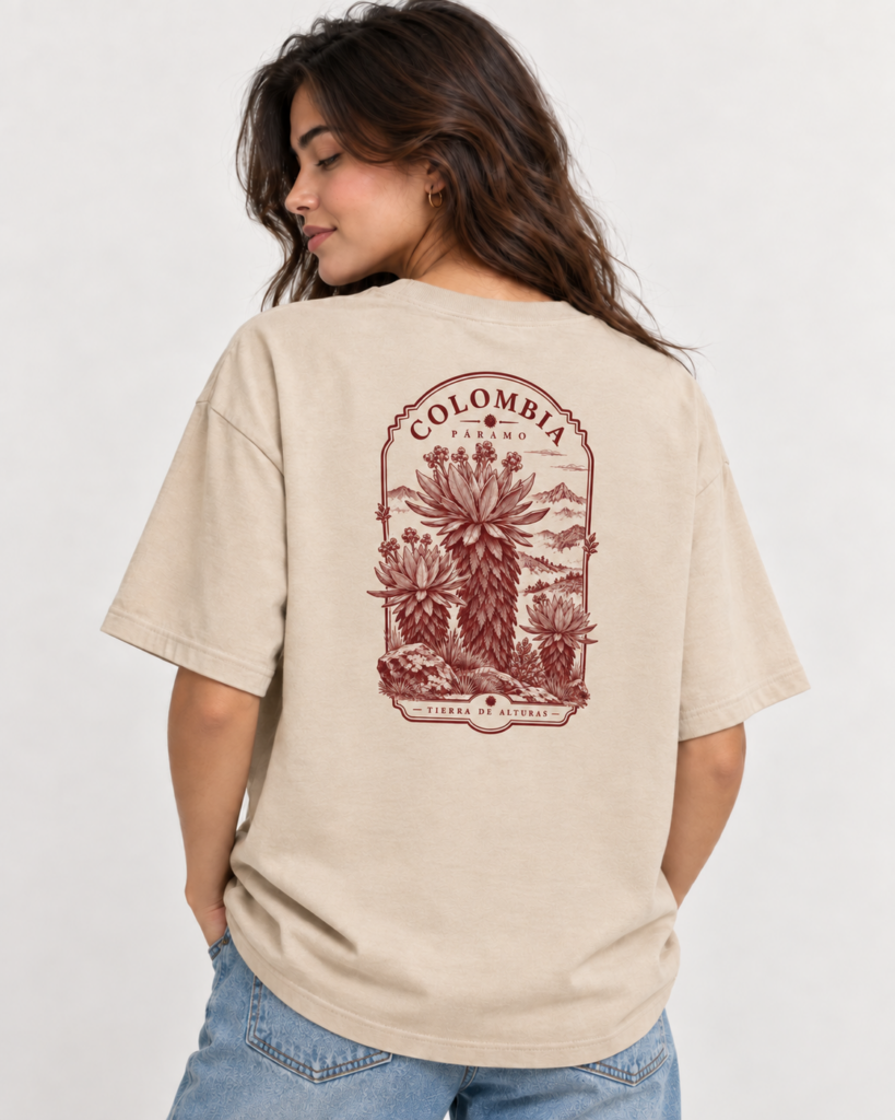 Camiseta Frailejón beige, reverso con estampado reducido