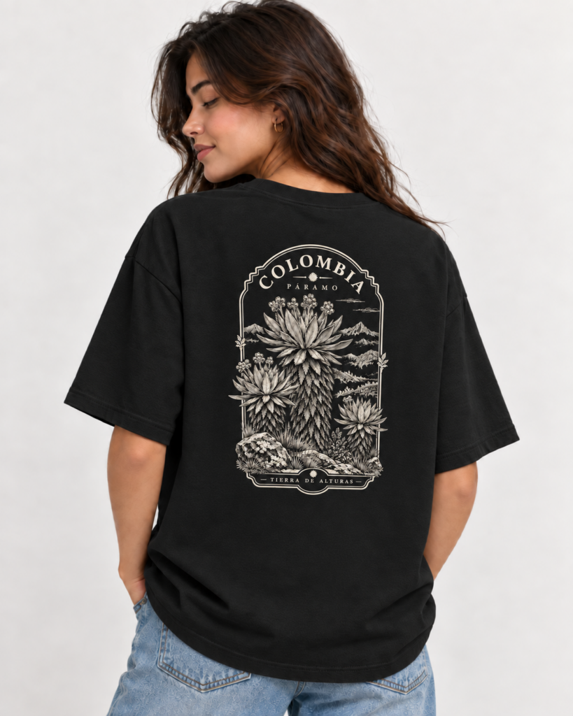 Camiseta Frailejón negro, reverso con estampado reducido